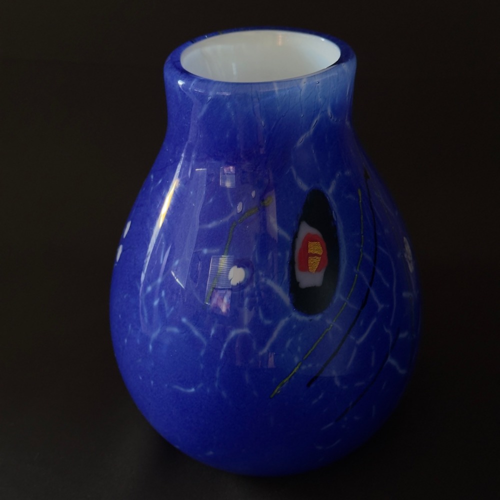John Oakes Vase 2006 Hand Blown Blue Art Glass Studio Glass Signed One Of A Kind